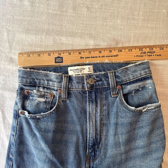 Abercrombie & Fitch Jeans 25/0L Blue Ankle Straight Ultra High Rise Raw Hem NWOT - Picture 12 of 16